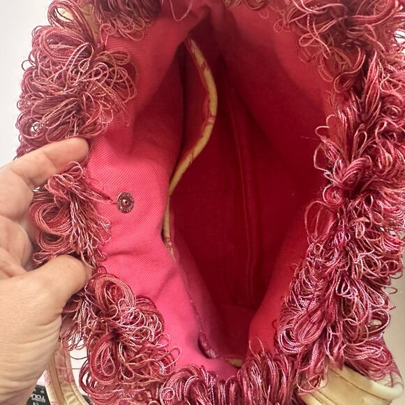 Millie Bags Yellow Pink vintage y2k fringe fabric purse, unique handbag - Picture 8 of 10